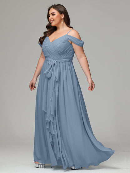 Off The Shoulder Plus Size Chiffon Long Bridesmaid Dresses