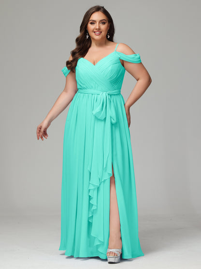 Off The Shoulder Plus Size Chiffon Long Bridesmaid Dresses