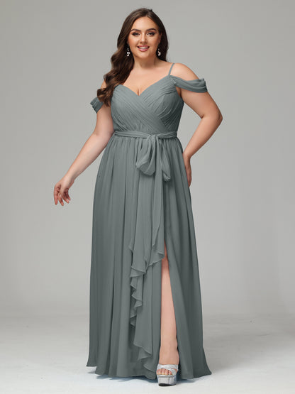 Off The Shoulder Plus Size Chiffon Long Bridesmaid Dresses