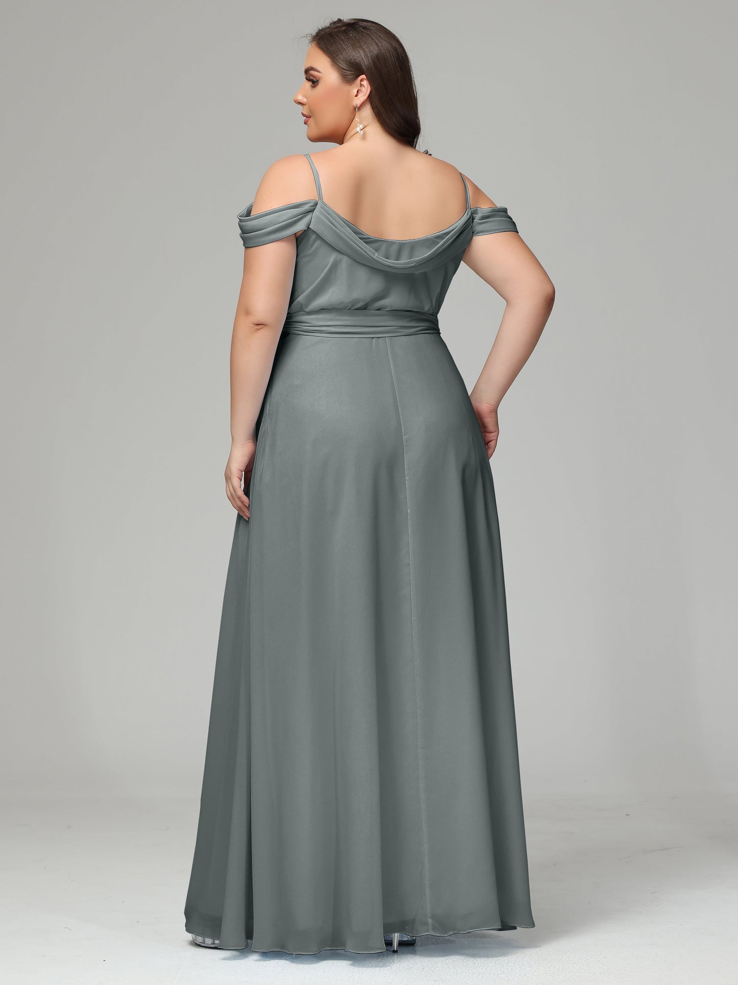 Off The Shoulder Plus Size Chiffon Long Bridesmaid Dresses
