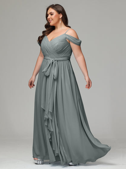 Off The Shoulder Plus Size Chiffon Long Bridesmaid Dresses