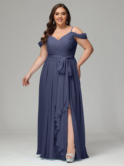 Off The Shoulder Plus Size Chiffon Long Bridesmaid Dresses