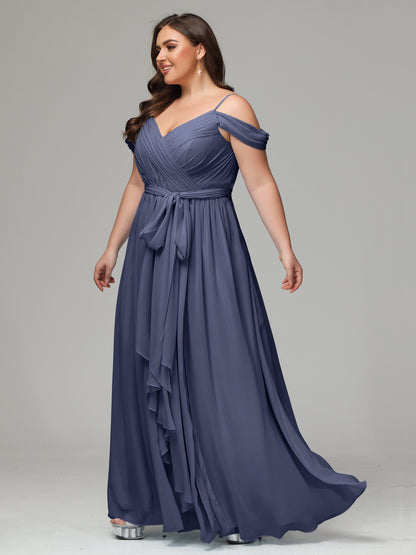 Off The Shoulder Plus Size Chiffon Long Bridesmaid Dresses