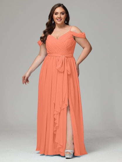 Off The Shoulder Plus Size Chiffon Long Bridesmaid Dresses