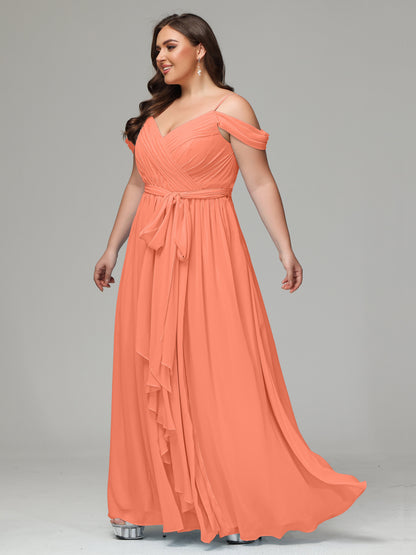 Off The Shoulder Plus Size Chiffon Long Bridesmaid Dresses