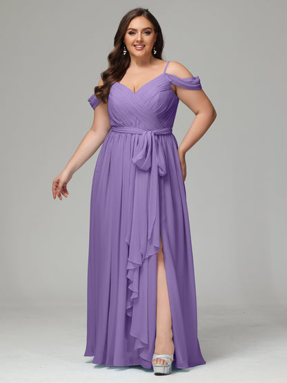 Off The Shoulder Plus Size Chiffon Long Bridesmaid Dresses