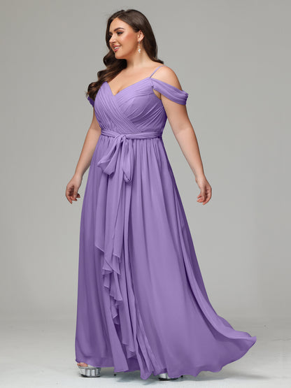 Off The Shoulder Plus Size Chiffon Long Bridesmaid Dresses