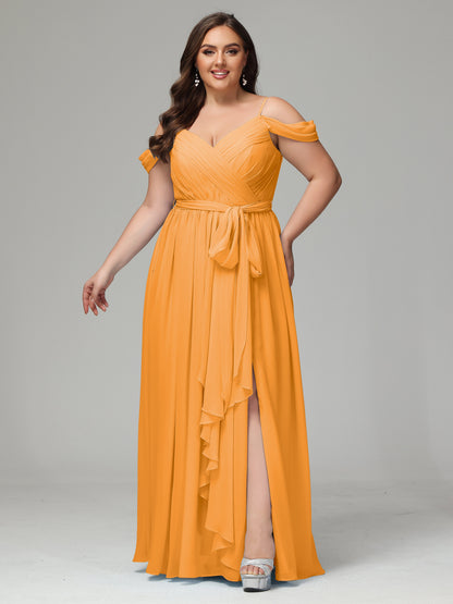 Off The Shoulder Plus Size Chiffon Long Bridesmaid Dresses