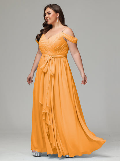 Off The Shoulder Plus Size Chiffon Long Bridesmaid Dresses