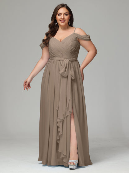 Off The Shoulder Plus Size Chiffon Long Bridesmaid Dresses