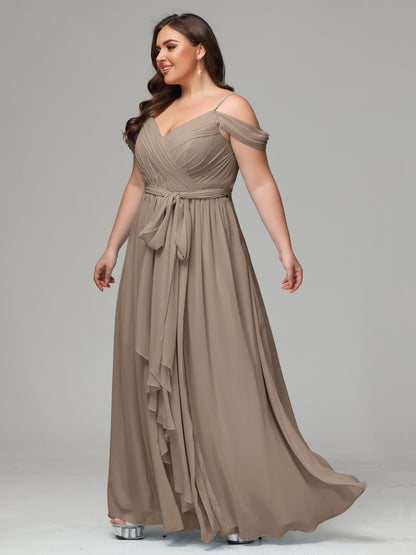 Off The Shoulder Plus Size Chiffon Long Bridesmaid Dresses