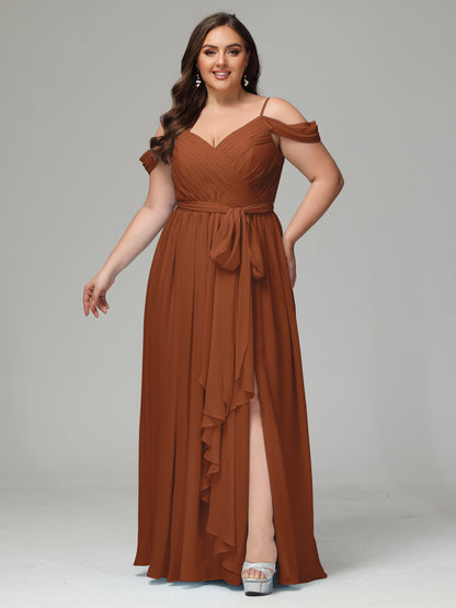 Off The Shoulder Plus Size Chiffon Long Bridesmaid Dresses