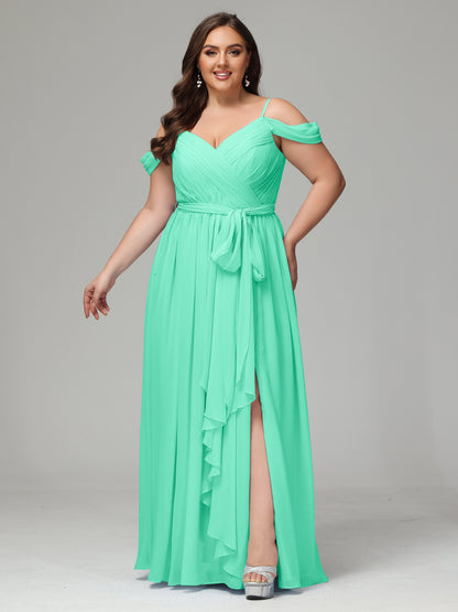 Off The Shoulder Plus Size Chiffon Long Bridesmaid Dresses