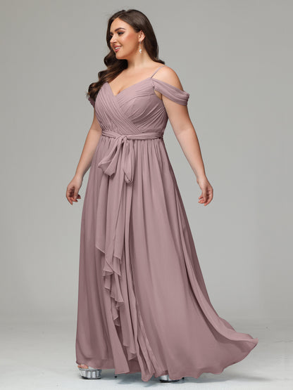 Off The Shoulder Plus Size Chiffon Long Bridesmaid Dresses