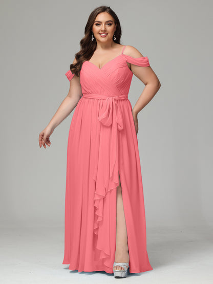 Off The Shoulder Plus Size Chiffon Long Bridesmaid Dresses