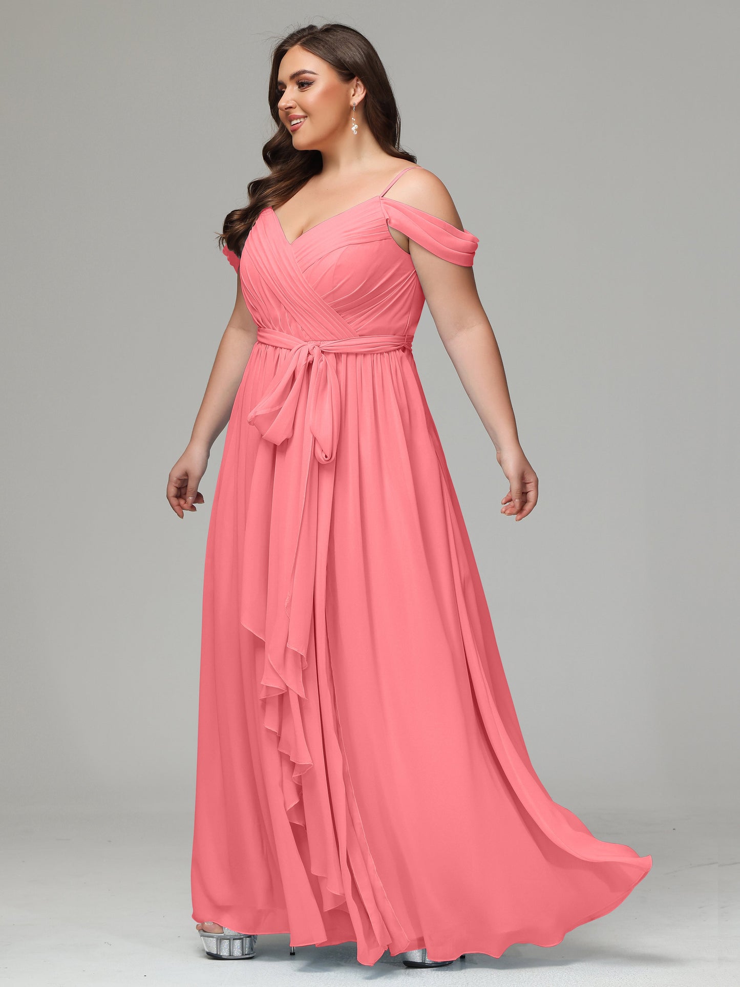 Off The Shoulder Plus Size Chiffon Long Bridesmaid Dresses