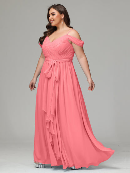 Off The Shoulder Plus Size Chiffon Long Bridesmaid Dresses