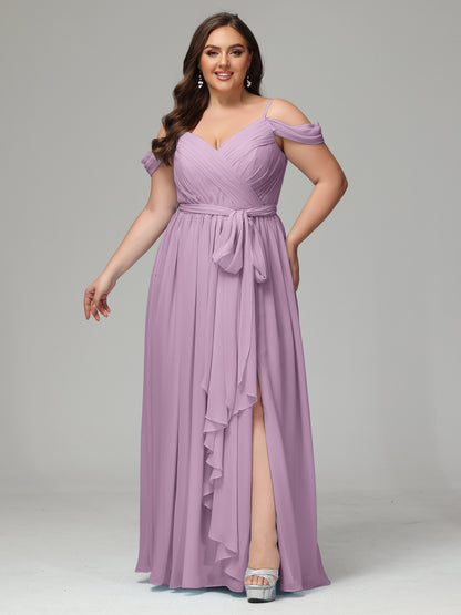 Off The Shoulder Plus Size Chiffon Long Bridesmaid Dresses