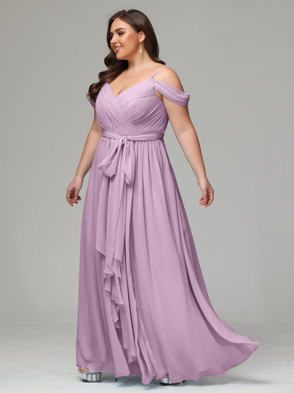 Off The Shoulder Plus Size Chiffon Long Bridesmaid Dresses