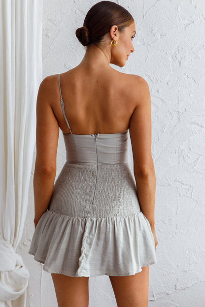 Bridie One Shoulder Shirred Mini Dress Pistachio
