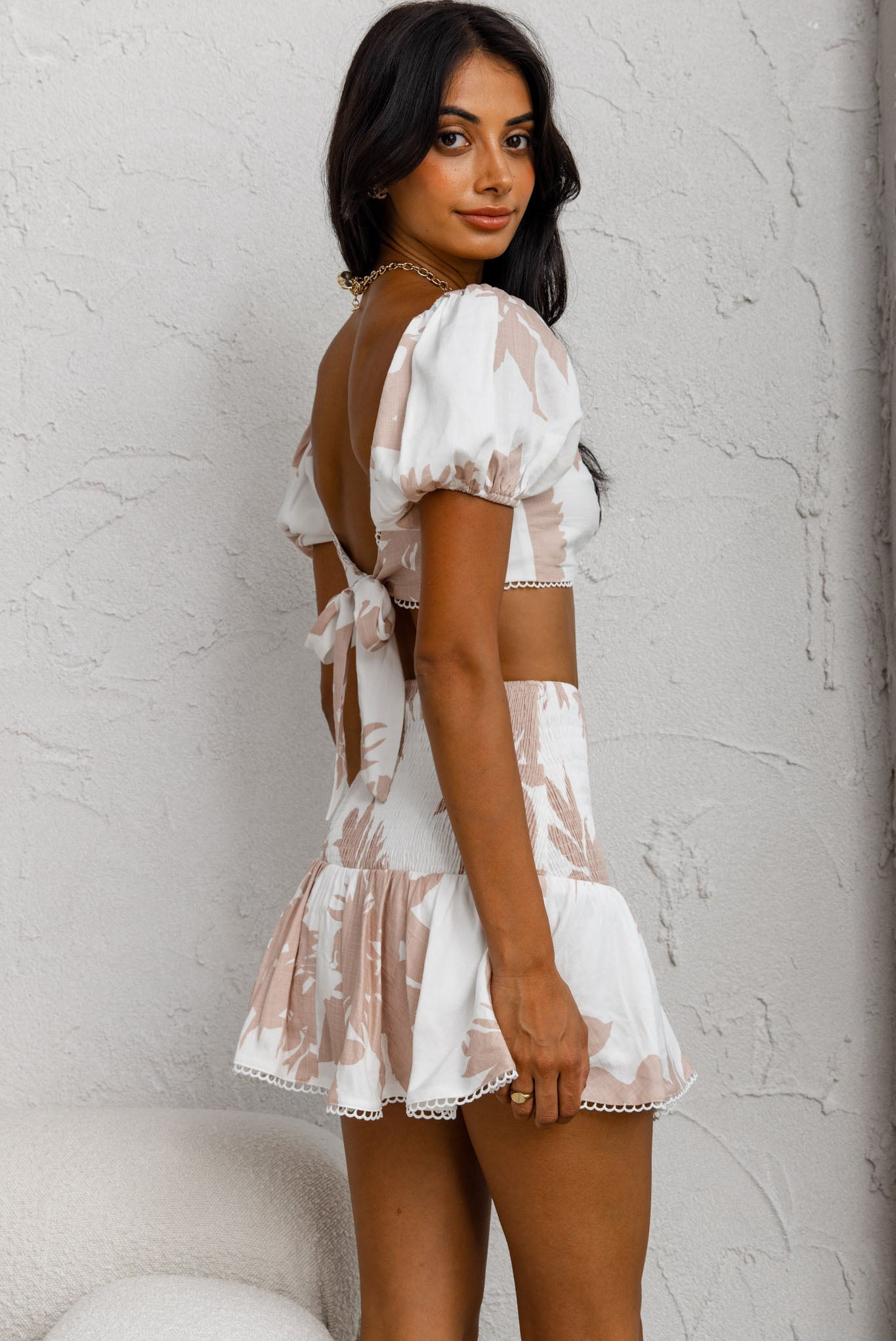 Escape With Me Tied Back Crop Top Printed Blush