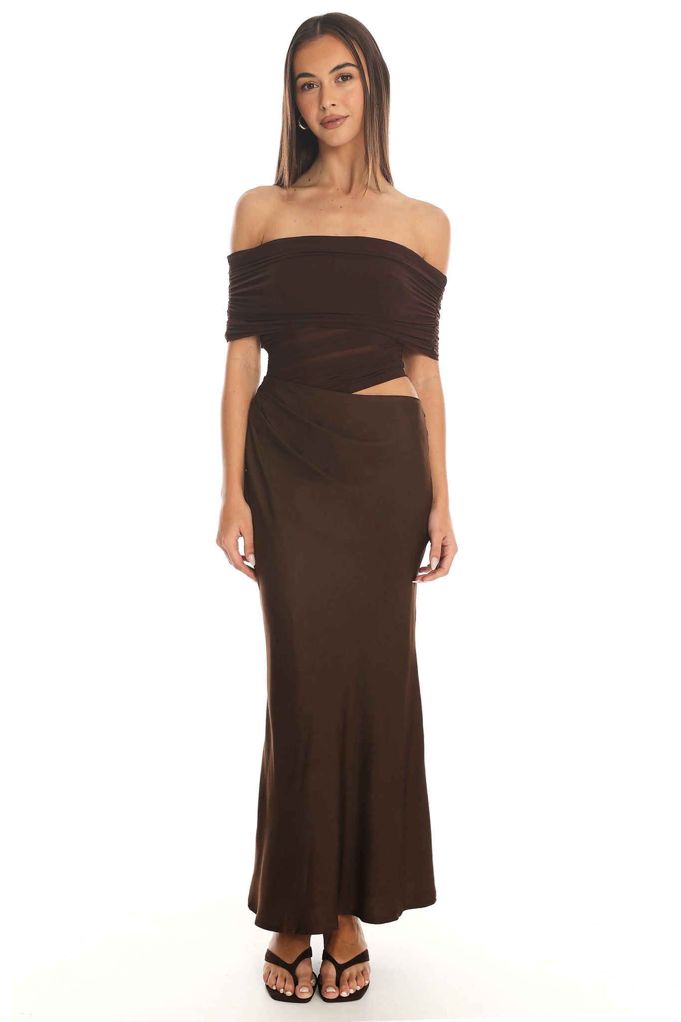Lorely Off-Shoulder Midi Dress Chocolate