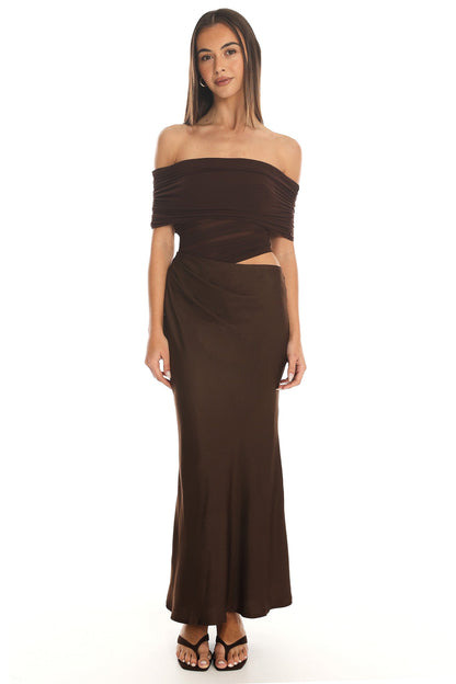 Lorely Off-Shoulder Midi Dress Chocolate