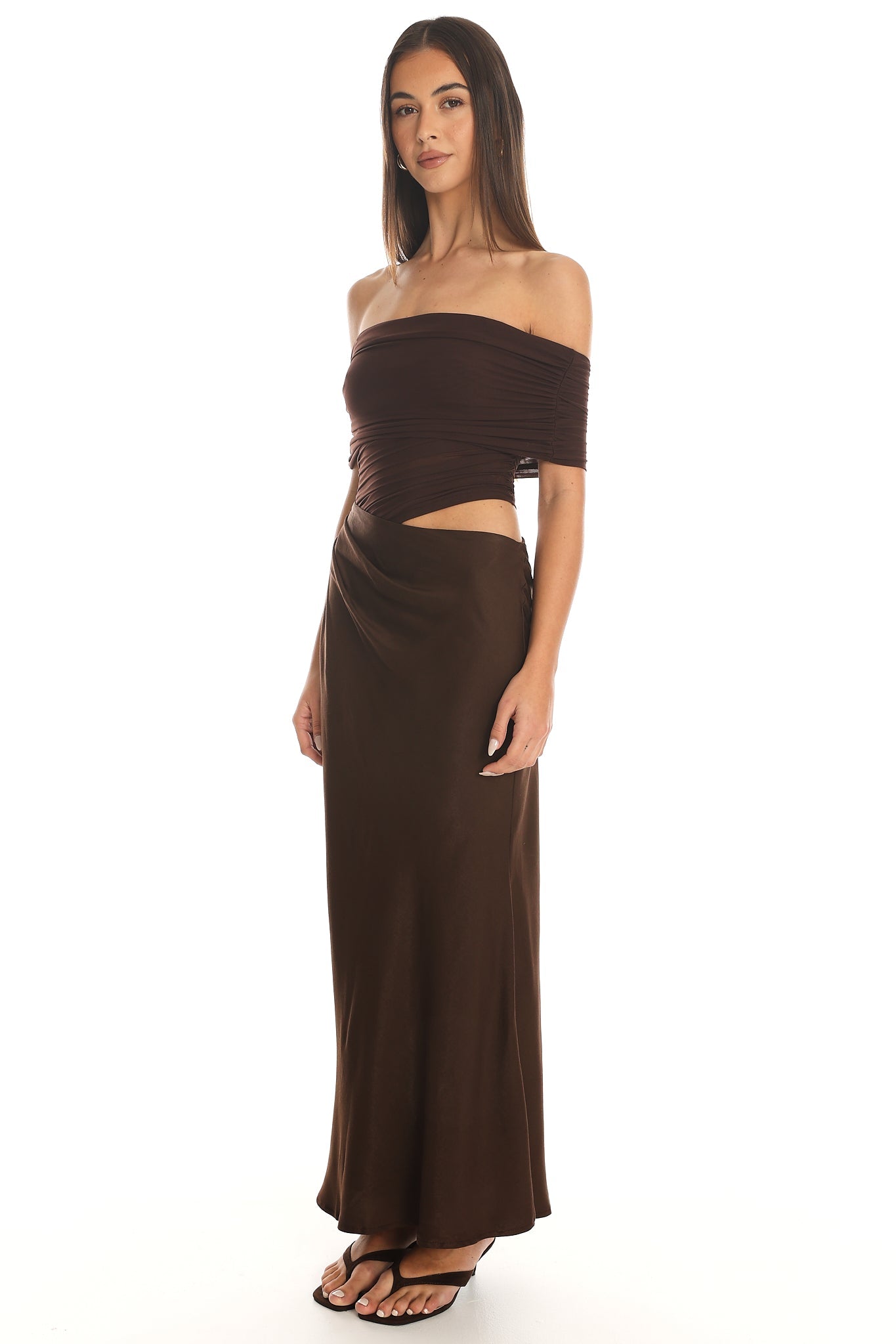 Lorely Off-Shoulder Midi Dress Chocolate