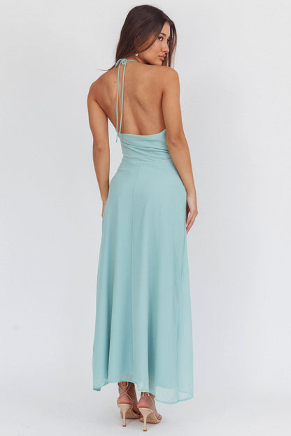 Petronilla Rosette Halterneck Maxi Dress Sage