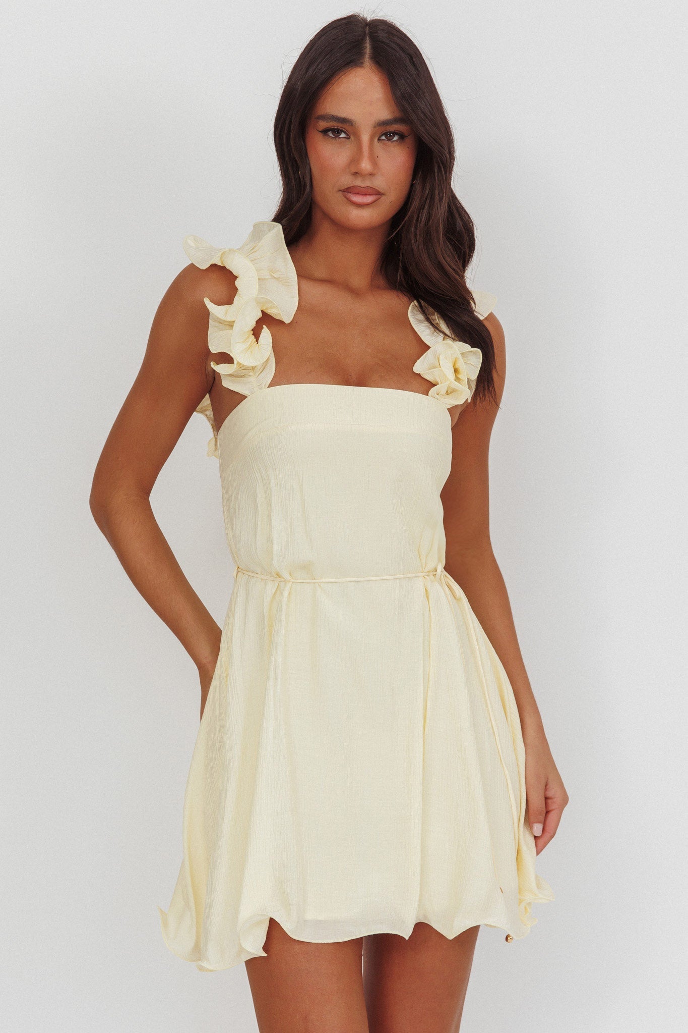 Glow Lettuce Edge Strap Mini Dress Butter