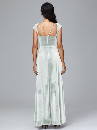 Cap Sleeves Velvet Bridesmaid Dress With Slit