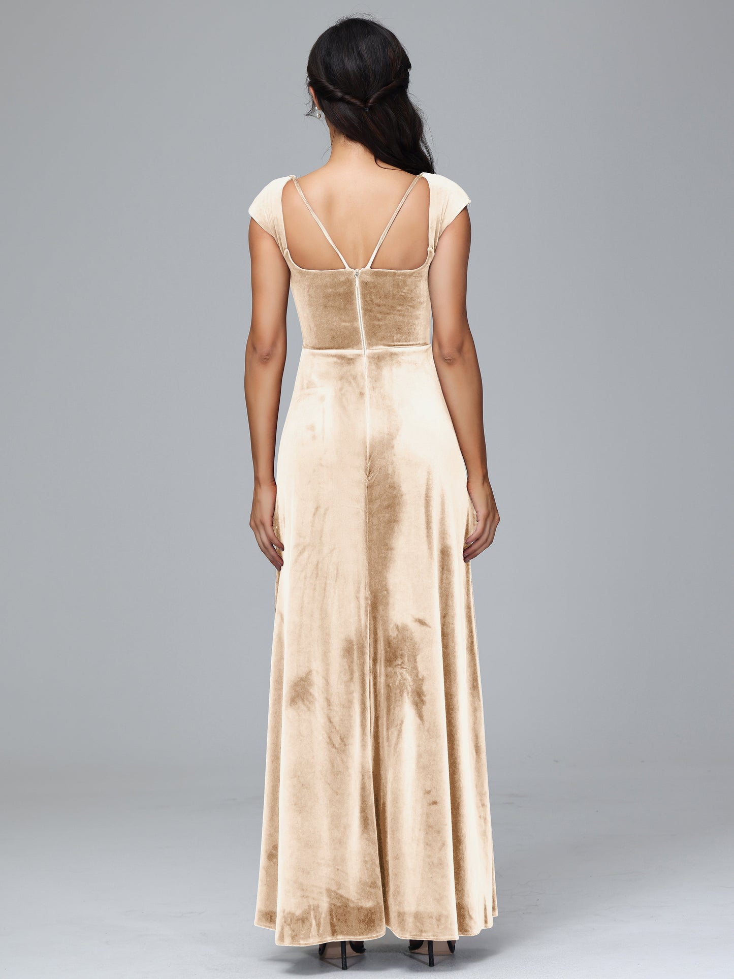 Cap Sleeves Velvet Bridesmaid Dress With Slit