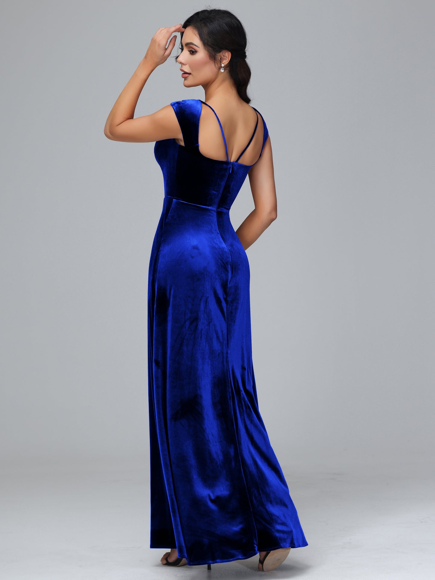 Cap Sleeves Velvet Bridesmaid Dress With Slit