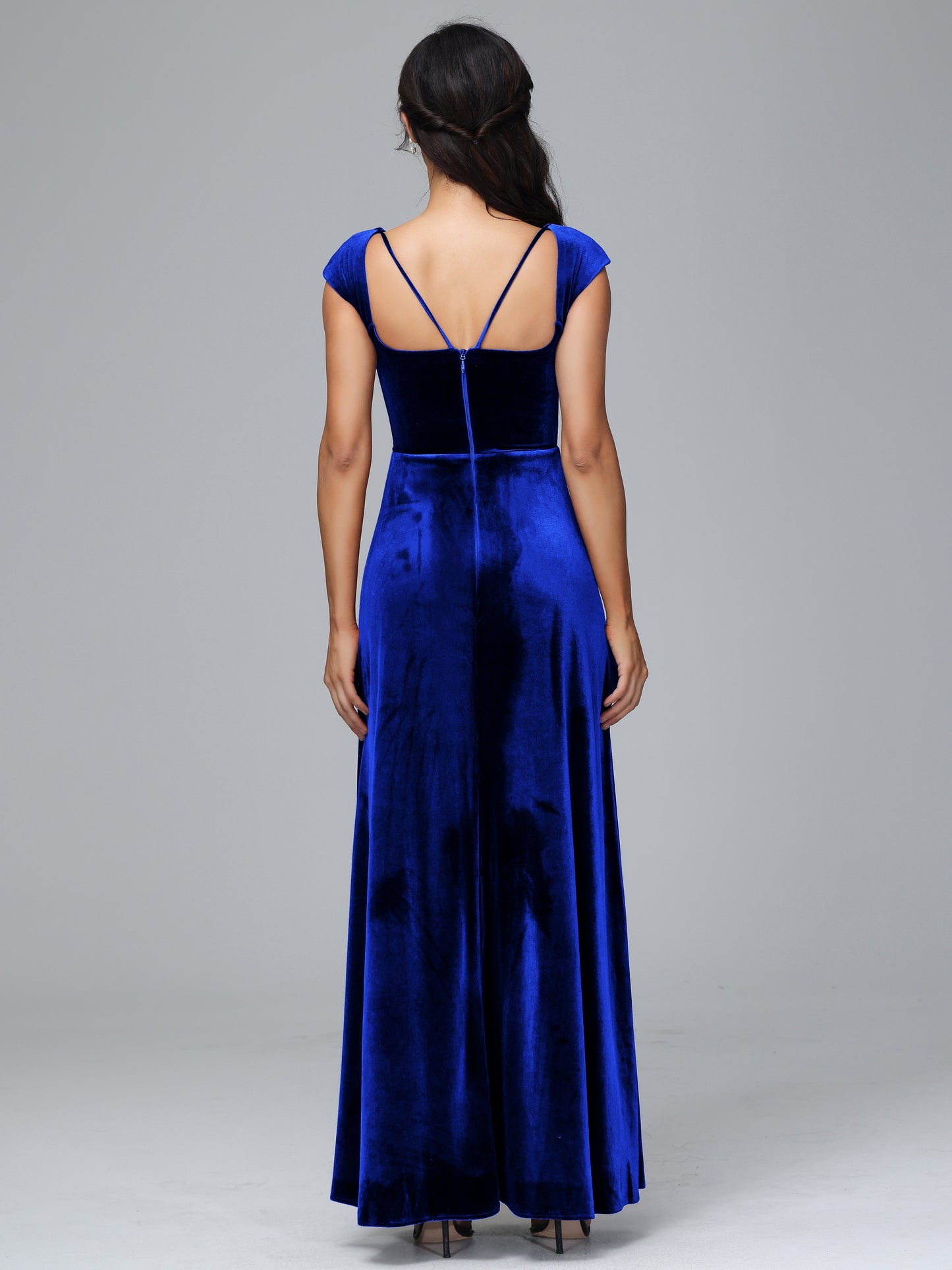 Cap Sleeves Velvet Bridesmaid Dress With Slit