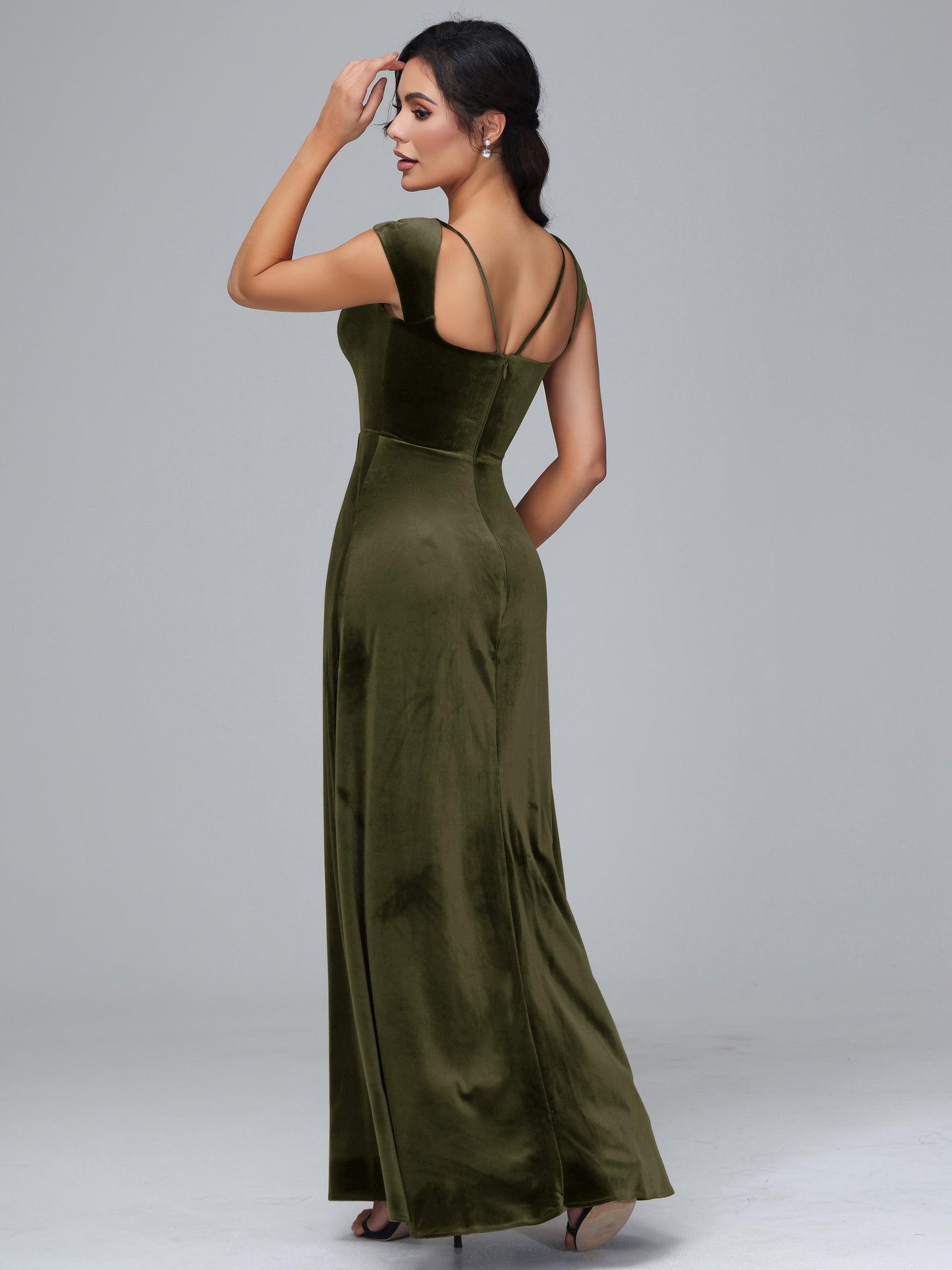 Cap Sleeves Velvet Bridesmaid Dress With Slit