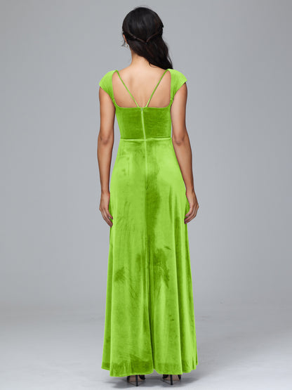 Cap Sleeves Velvet Bridesmaid Dress With Slit