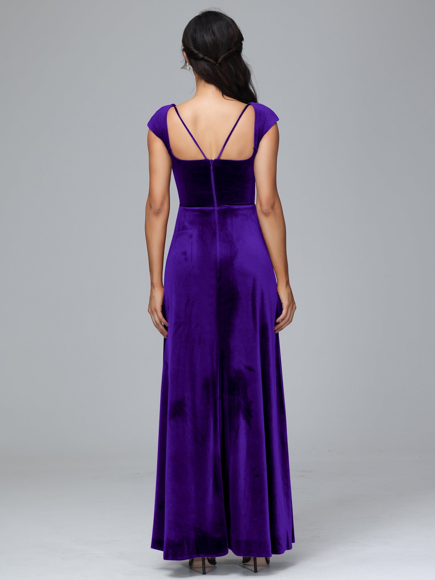 Cap Sleeves Velvet Bridesmaid Dress With Slit