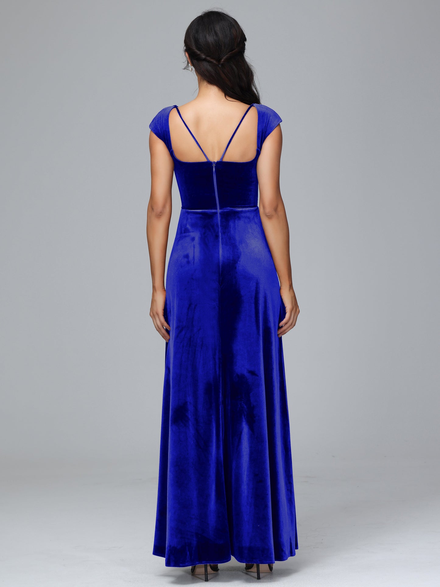 Cap Sleeves Velvet Bridesmaid Dress With Slit