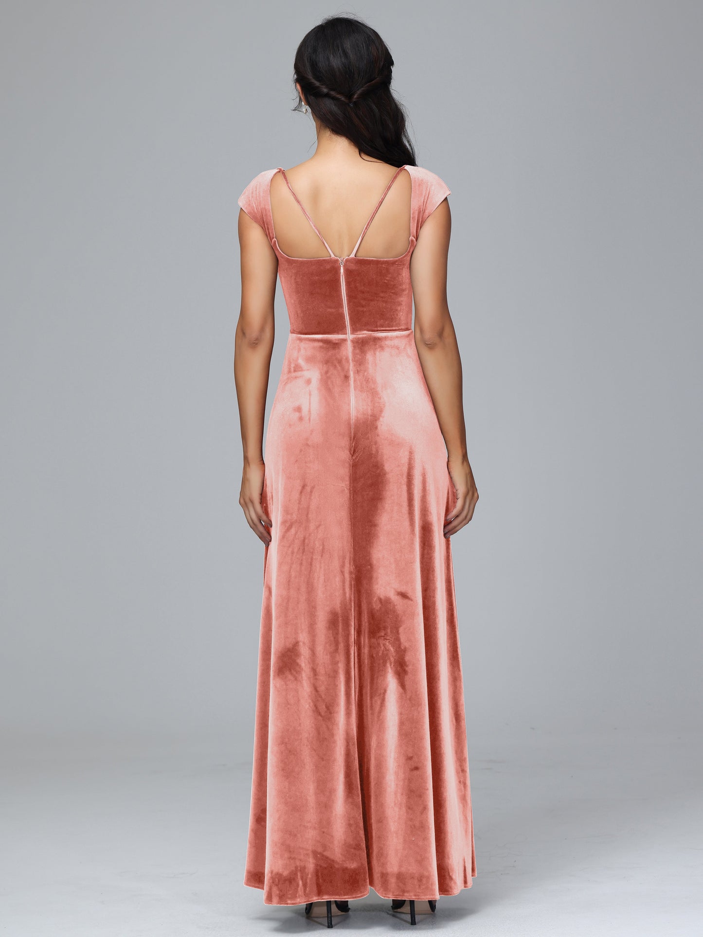 Cap Sleeves Velvet Bridesmaid Dress With Slit