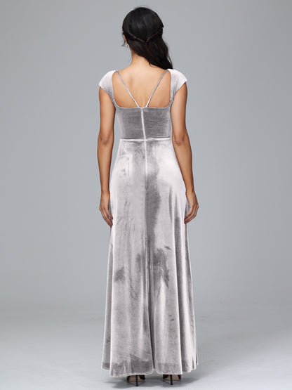 Cap Sleeves Velvet Bridesmaid Dress With Slit