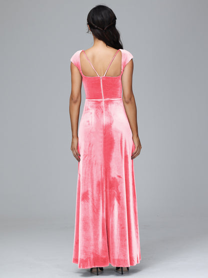 Cap Sleeves Velvet Bridesmaid Dress With Slit