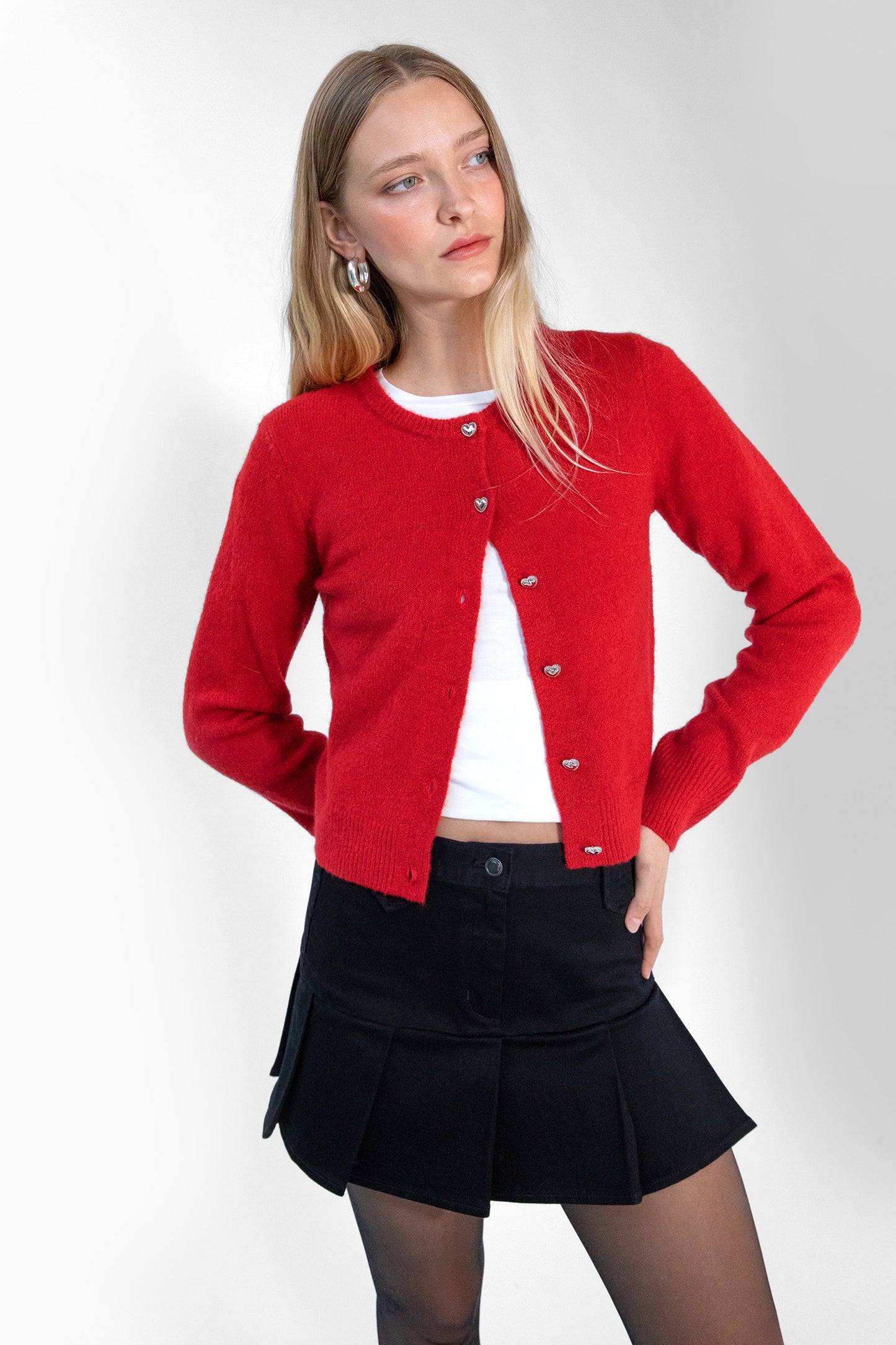 HEART BUTTON FRONT CARDIGAN