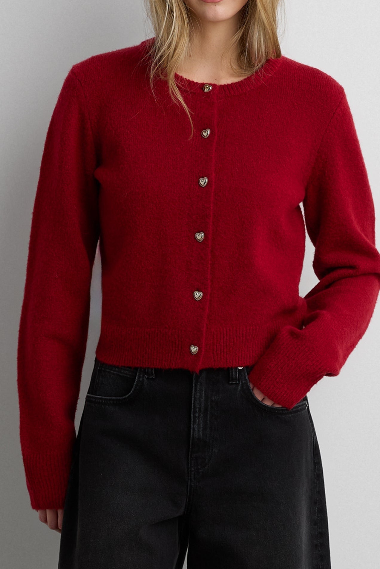 HEART BUTTON FRONT CARDIGAN