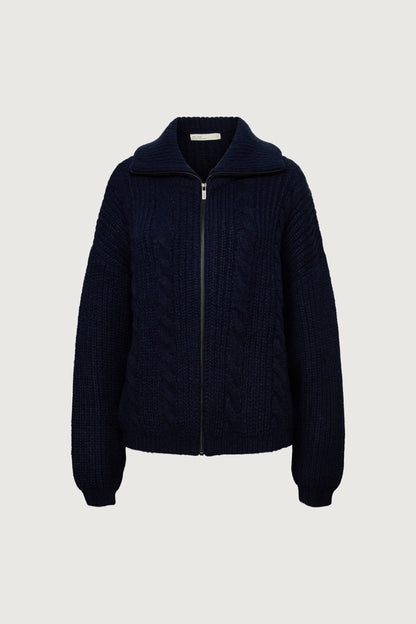CABLE KNIT COLLARED CARDIGAN