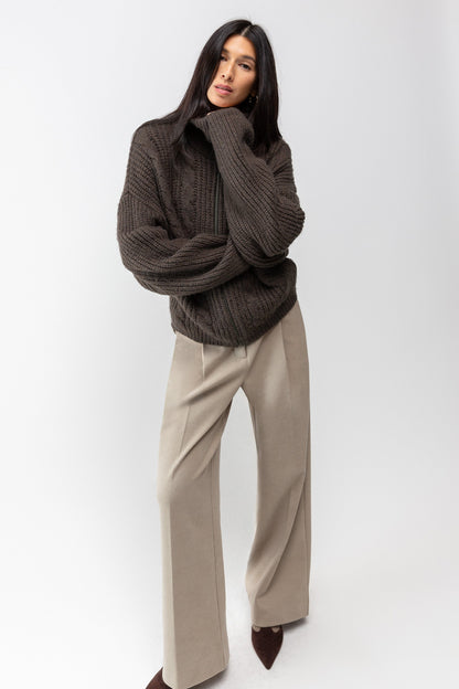 CABLE KNIT COLLARED CARDIGAN