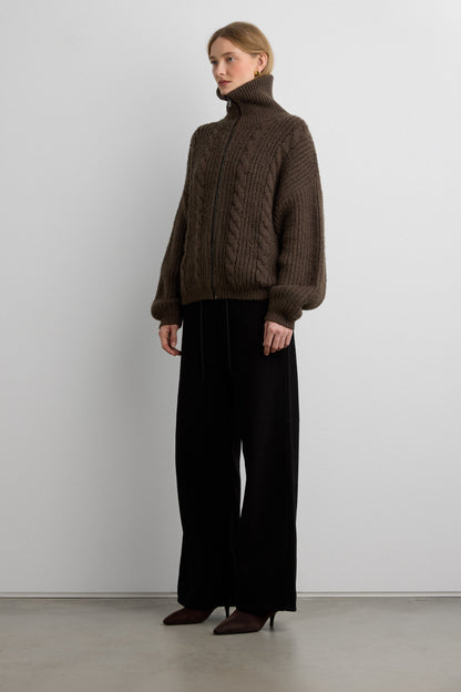 CABLE KNIT COLLARED CARDIGAN