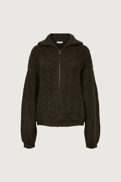CABLE KNIT COLLARED CARDIGAN