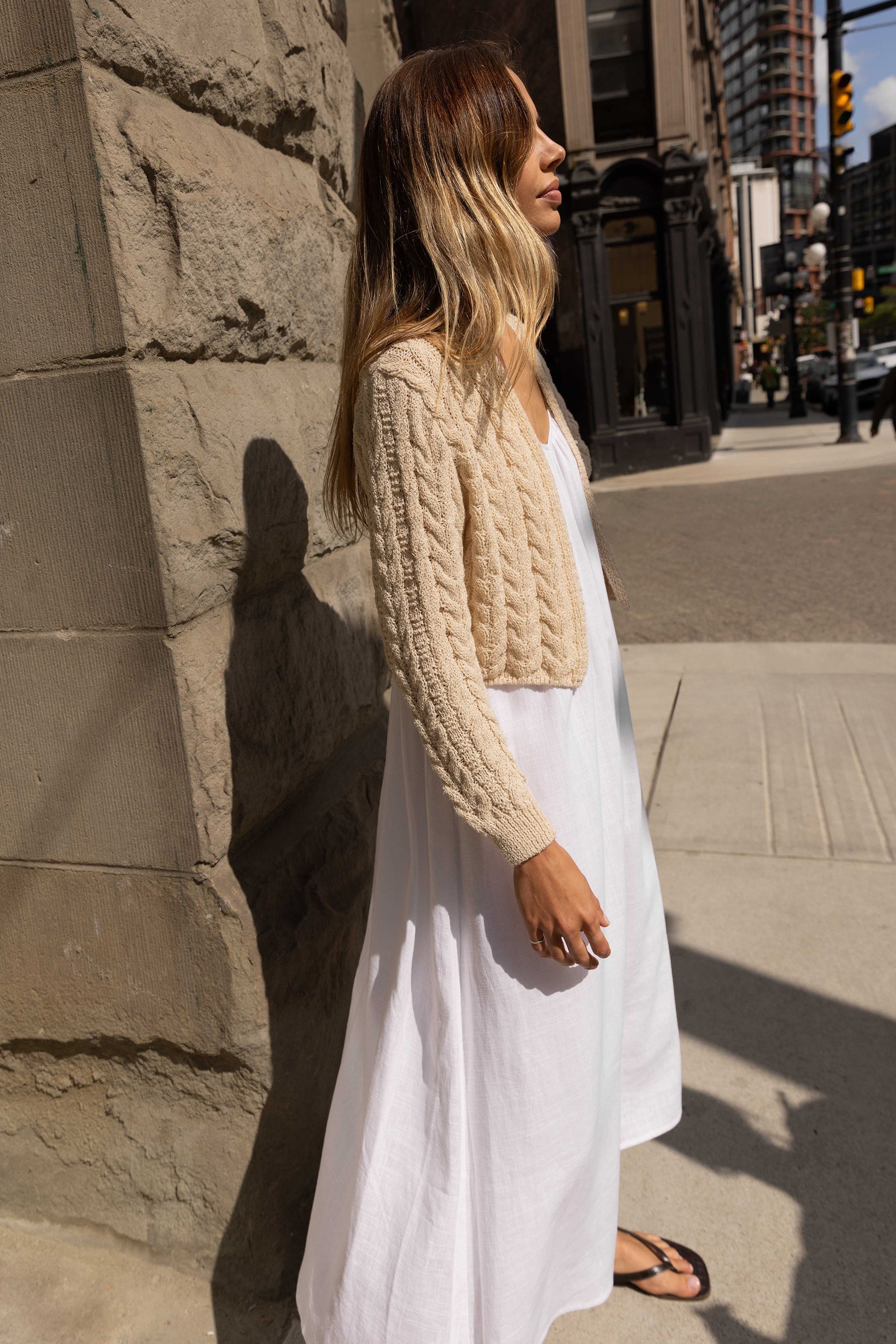 CABLE KNIT LONG-SLEEVE CARDIGAN