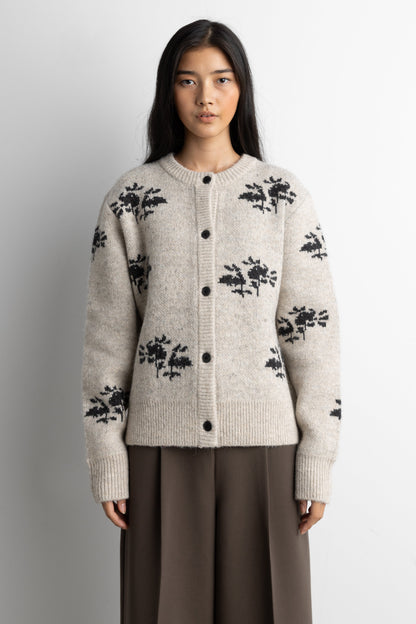 FLORAL JACQUARD WOOL BLEND CARDIGAN