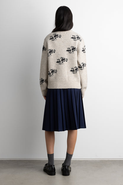 FLORAL JACQUARD WOOL BLEND CARDIGAN